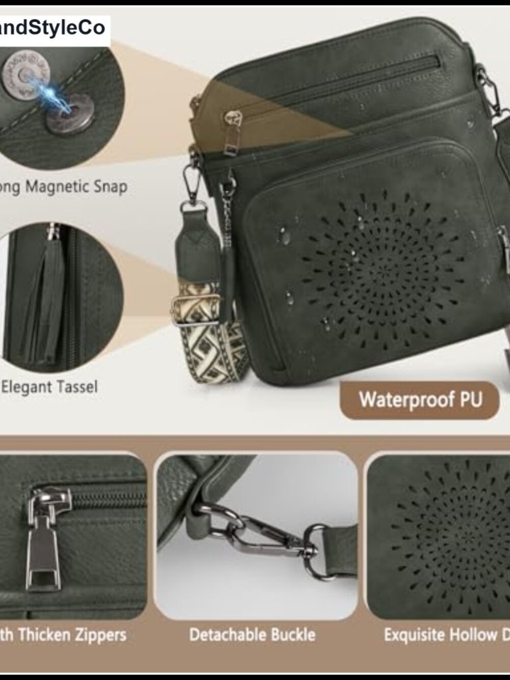 Womens Crossbody Bag PU Leather Built In Wallet Wide Strap Travel Shoulder Purse - Picture 4 of 6